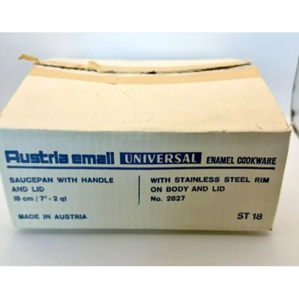 Austria Email Universal 8” Saucepan Enamel Blue & Green ST-18 Vintage NEW